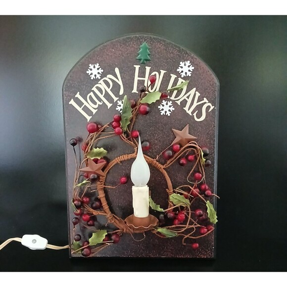Happy Holidays Light Up Hanging Wall Plaque Plug in Christmas Decoration - Picture 3 of 9